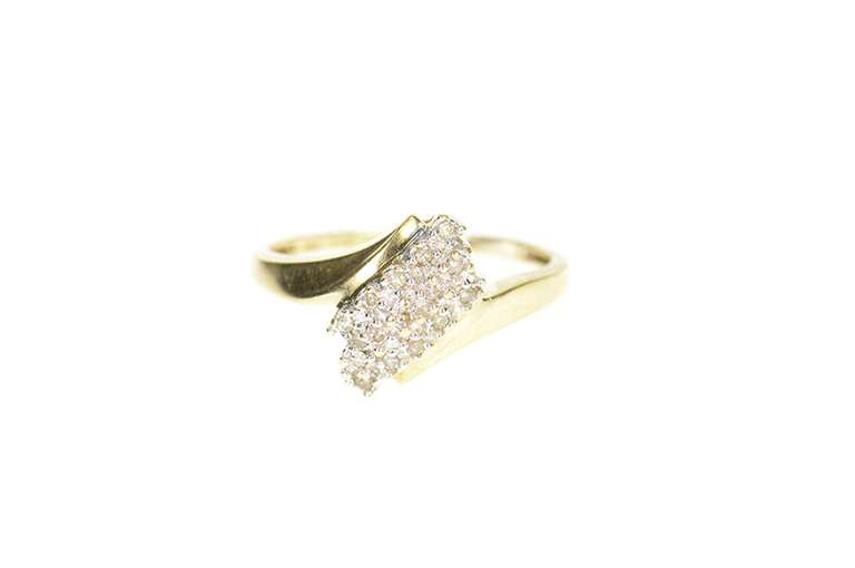 10K Yellow Gold Squared Diamond Bypass Freeform Statement Ring