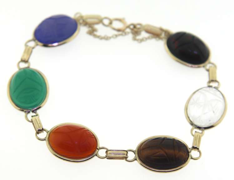 Sterling Silver Multi Stone Scarab Bracelet