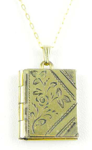 Vintage Gold Filled Book Locket & Chain