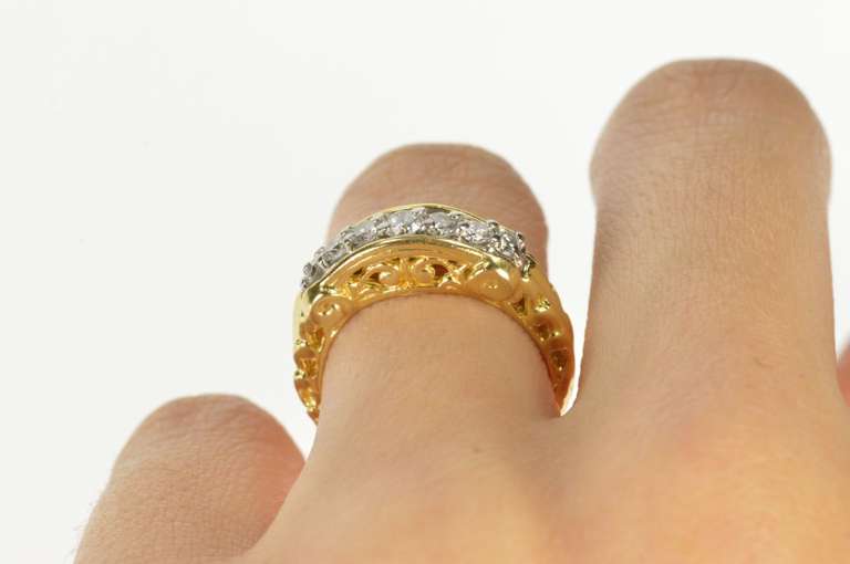 18K Yellow Gold 0.50 Ctw Diamond Ornate Scroll Wedding Band Ring