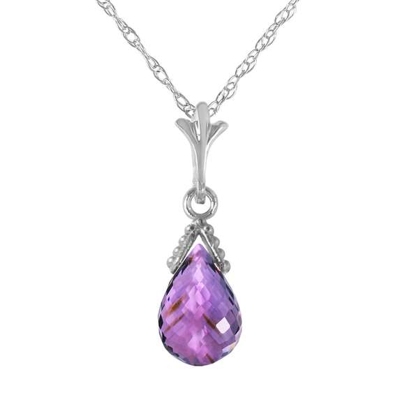 Solid White Gold Necklace Briolette Purple Amethyst