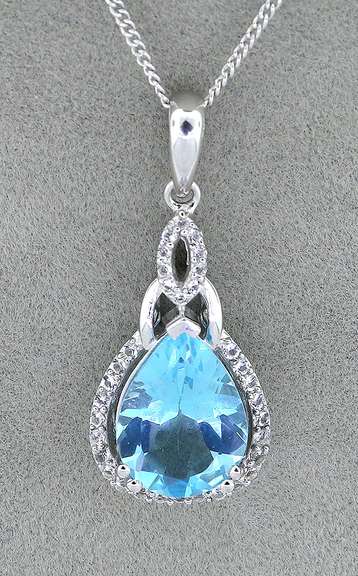 Extremely Elegant Blue & White Topaz Pendant Necklace