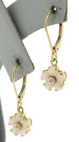 Simple Opal & Diamond Accent Flower Earrings