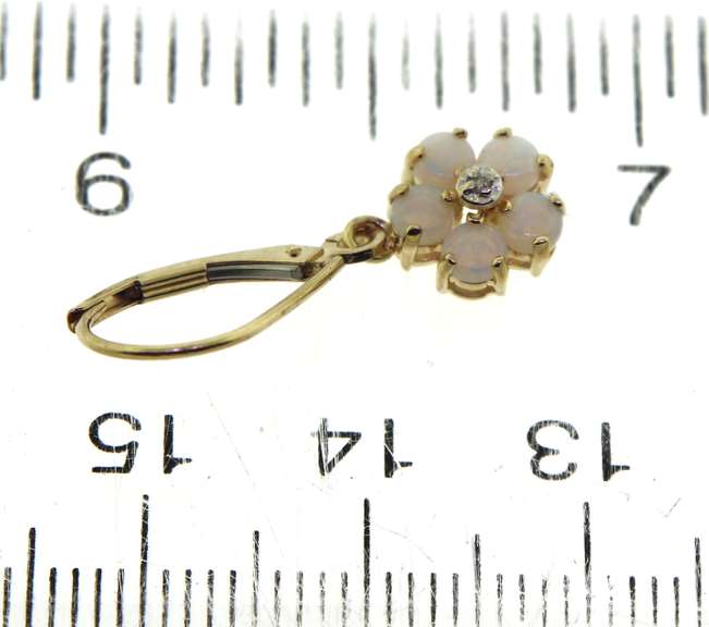 Simple Opal & Diamond Accent Flower Earrings