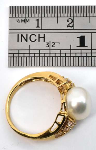 Button Pearl & White Sapphire Ring