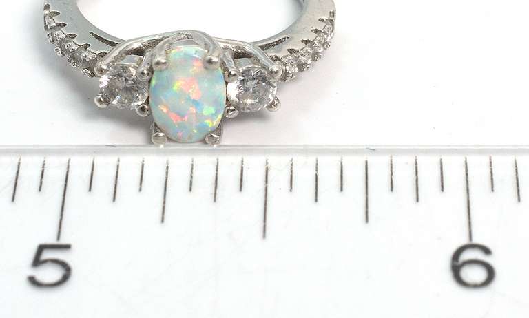 Delightful Opal & CZ Ring in Sterling Silver