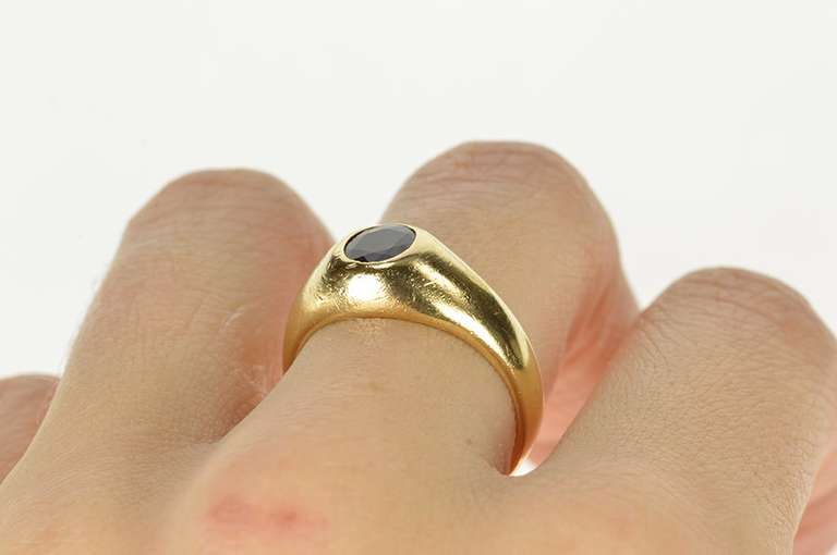 14K Yellow Gold Sapphire Solitaire Retro Simple Statement Ring