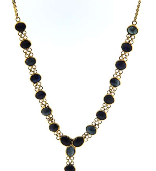 Stunning Yellow Gold Bezel Set Sapphire "Y" Necklace