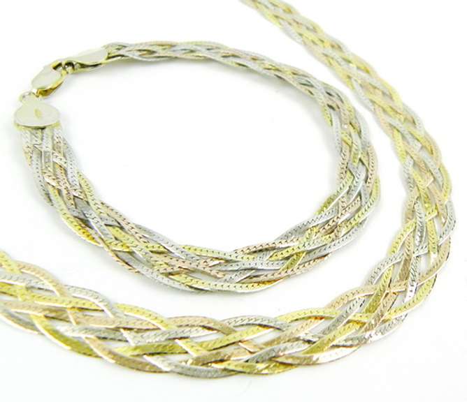 Italian Tri-Color Sterling Woven Necklace & Bracelet