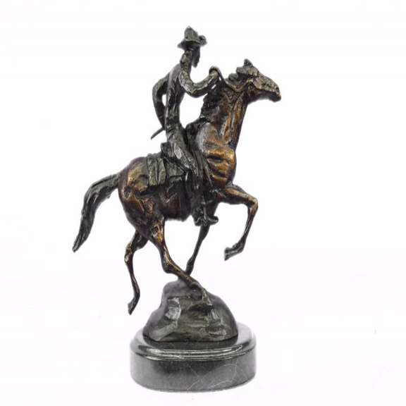 Trooper Bronze Sculpture Man Riding Horse Figurine