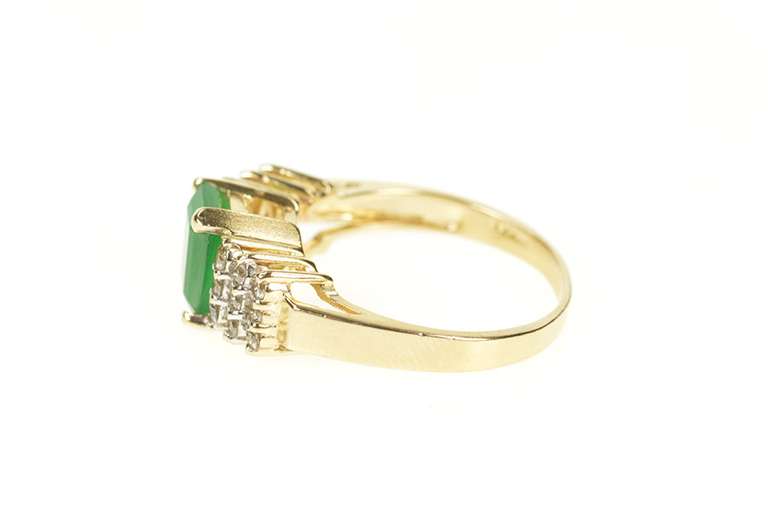 14K Yellow Gold 1.20 Ctw 1950's Emerald Diamond Engagement Ring