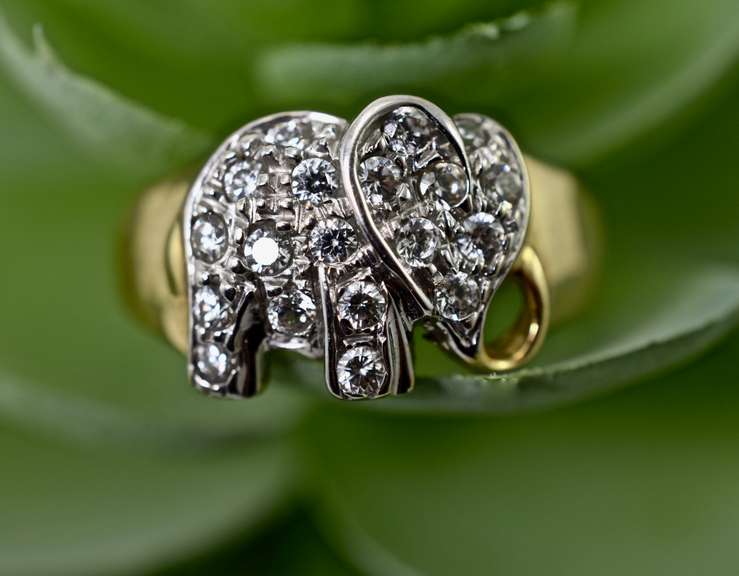 Delightful 14K Diamond Elephant Ring