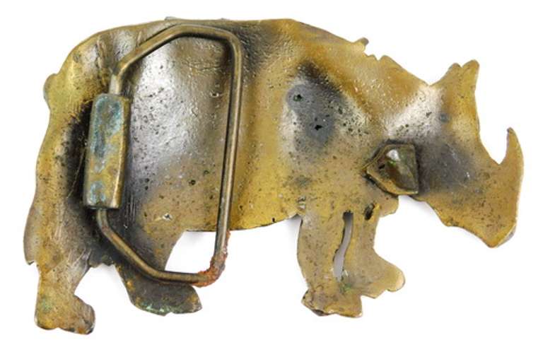 Vintage Figural Rhino Brass Belt Buckle