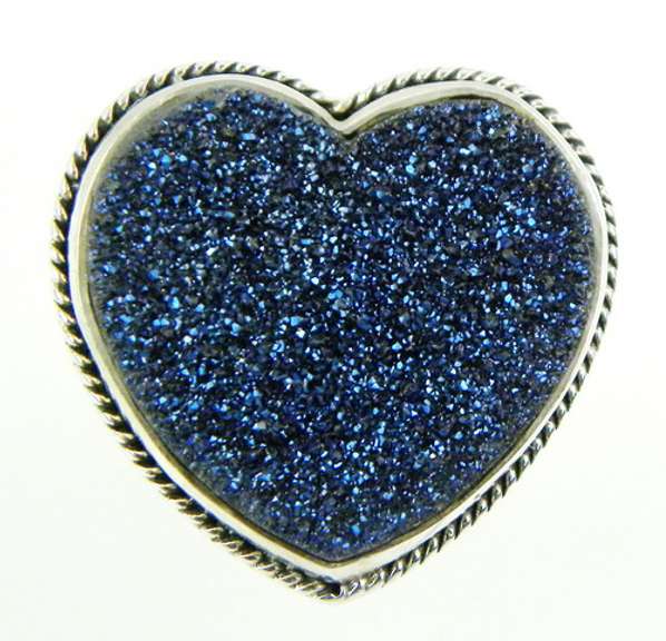 Sajen Sterling Blue Druzy Heart Ring, Size 11