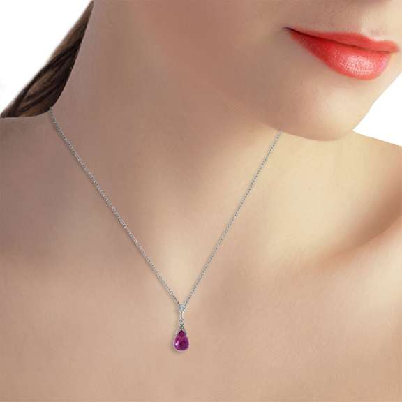 Solid White Gold Necklace Briolette Purple Amethyst