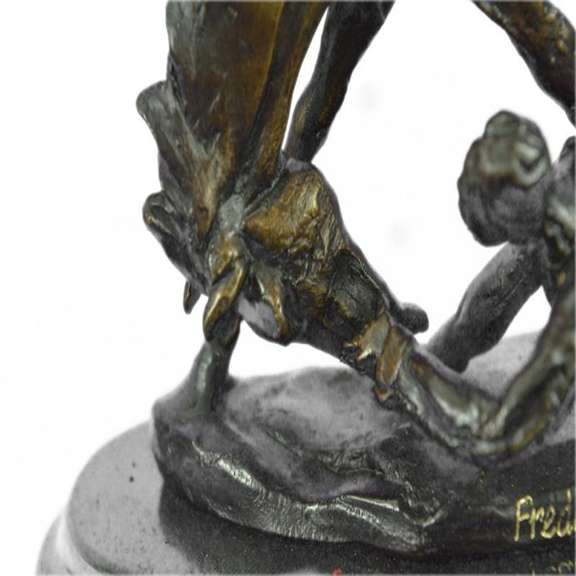 Fallen Man From Horse Bronze Sculpture on Marble Base Statue