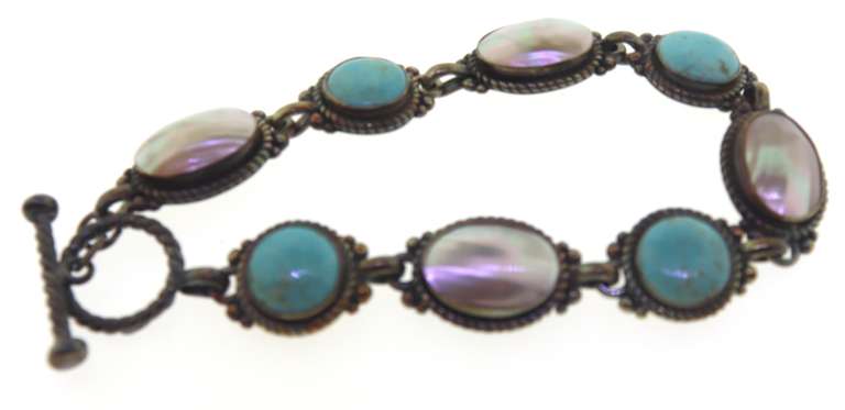 Vintage Gemstone Sterling Toggle Bracelet