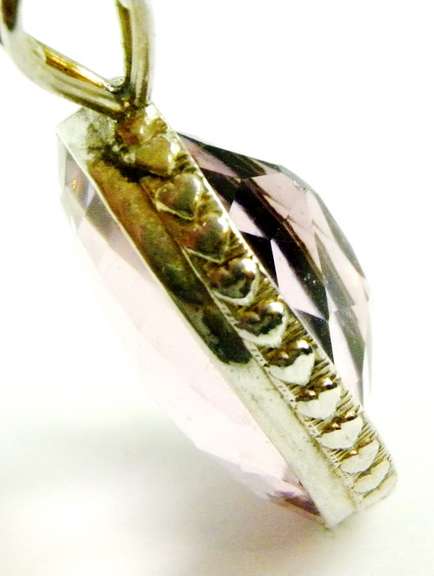 Huge Lavender/Pink Quartz Sterling Pendant & Chain