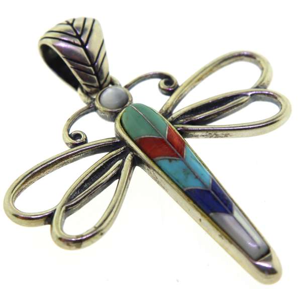 Vintage 925 sterling silver signed dragonfly pendant