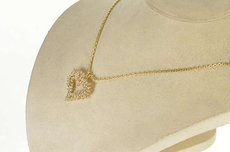 14K Yellow Gold 1.15 Ctw Diamond Freefrom Cluster Heart Pendant