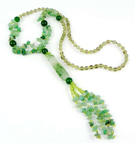 Showstopping Long Jade & Glass Beads Necklace