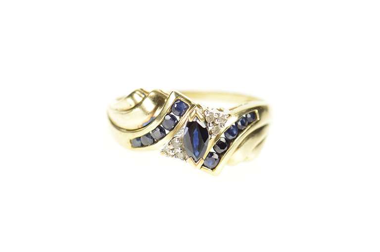 10K Yellow Gold Marquise Sapphire Diamond Bypass Engagement Ring