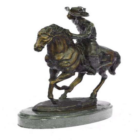 Cowboy Horse Bronze Sculpture on Marble Base Figurine
