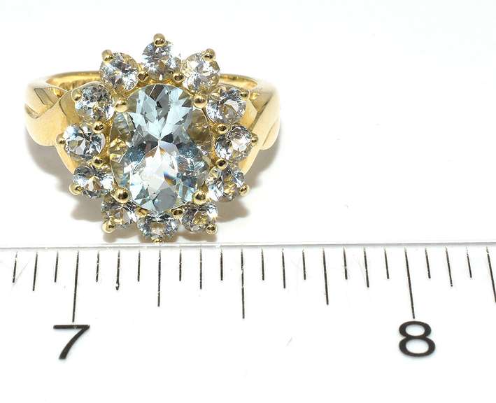 Breathtaking Aquamarine Halo Ring in 14KT Yellow Gold