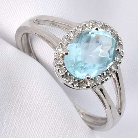 Lovely Blue Topaz & Diamond Ring in 14K WG