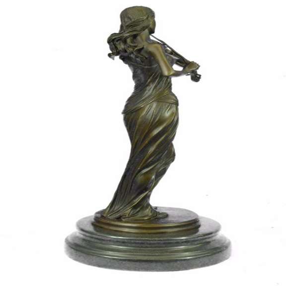 Brown Color Patina Bronze Sculpture Violin Player Viola Musician Marble Figurine