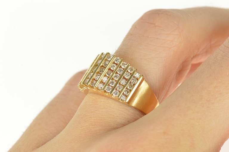 14K Yellow Gold Graduated Diamond Channel Statement Band Ring