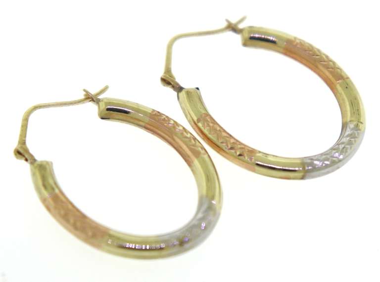 Popular Oval Diamond Cut Hoop Earrings