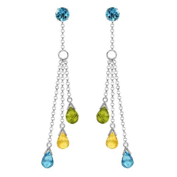 White Gold Chandelier Earrings w/ Blue Topaz, Citrines & Peridots