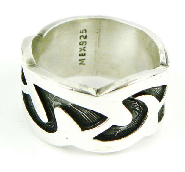Men's Wide Solid Sterling Carved Ring, 12