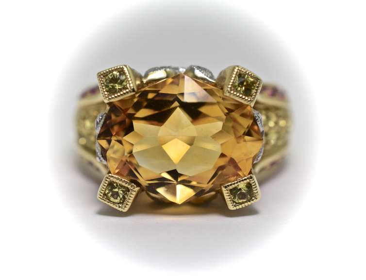 Fabulous 14K Citrine, Ruby, & Diamond Ring