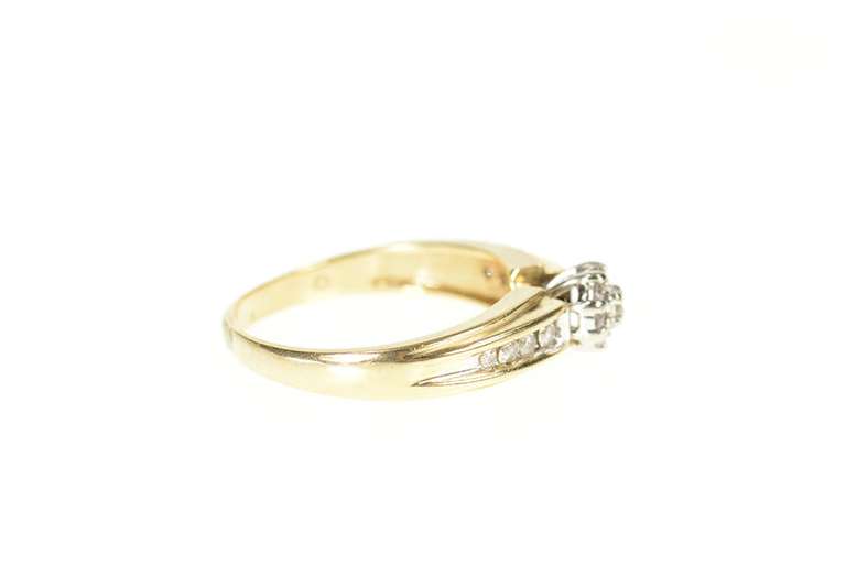 10K Yellow Gold Round Diamond Halo Engagement Promise Ring