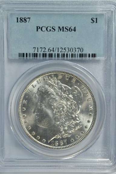 Near Gem BU 1887 Morgan Silver Dollar. PCGS  MS64