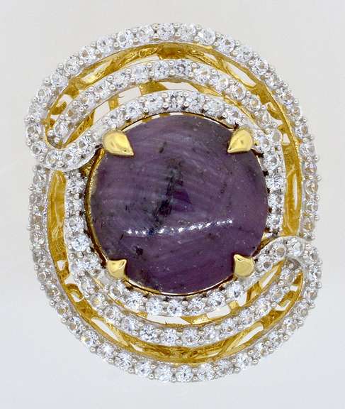 Shimmering Natural Ruby & White Sapphire Ring in Vermeil