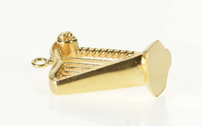 14K Yellow Gold 3D Harp Instrument Music Musician Charm/Pendant