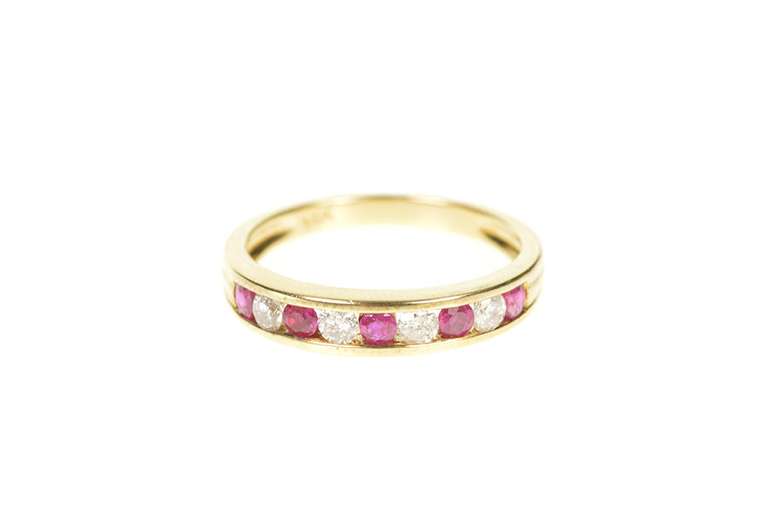 14K Yellow Gold 0.44 Ctw Ruby Diamond Channel Wedding Band Ring