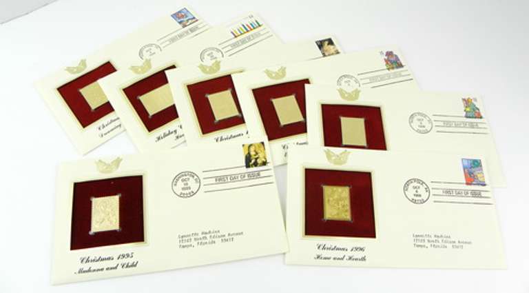 7 Christmas 1st Day Issues & 22K Gold Stamps