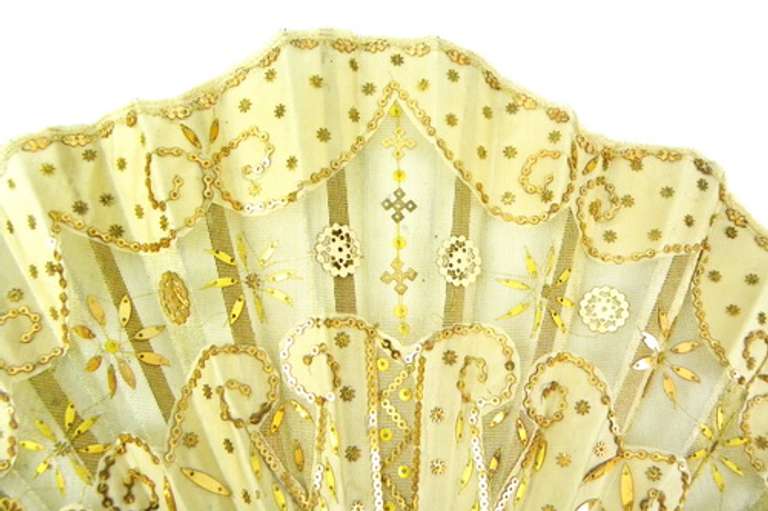 Ladies Early Silk & Lace Sequin Fan