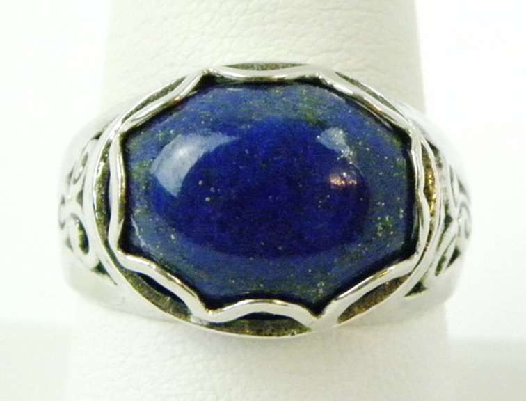 Sterling Filigree Ring with Large Lapis, Size 10