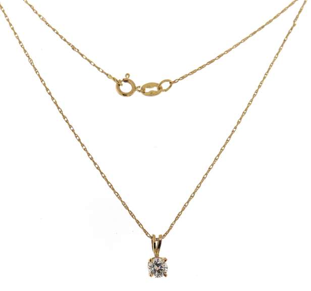 Classic 14kt YG Round Diamond Solitare Necklace