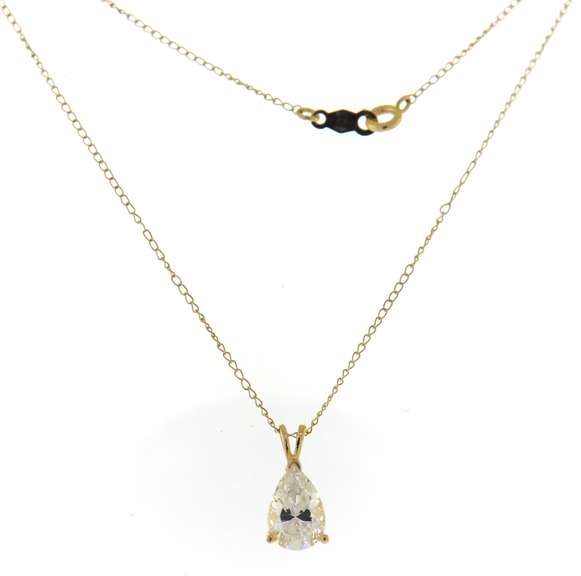 Fantastic 14kt YG Pear CZ Solitaire Necklace