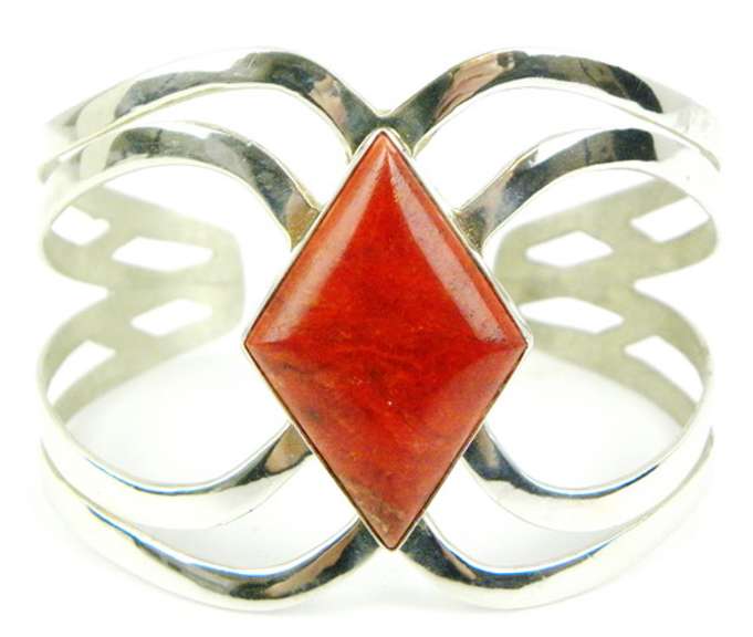 Signed Wide Sterling Cuff with Big Red Jasper