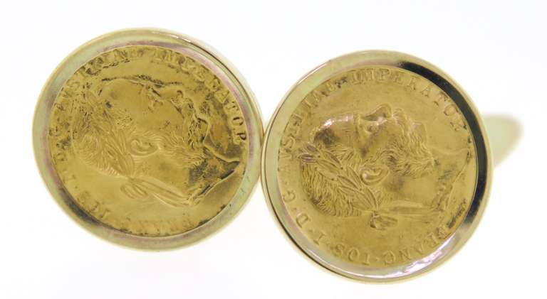 Unique 24kt & 14kt YG Ducat Austrain Coin Cufflinks