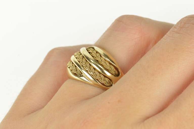 14K Yellow Gold Ornate Retro Braided Woven Chain Statement Ring