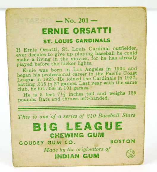 1933 Goudey Gum Ernie Orsati Baseball Card