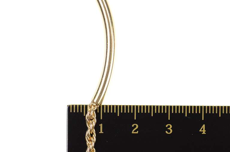 14K Yellow Gold 3.7mm Rope Chain Curved Bar Link Statement Bracelet